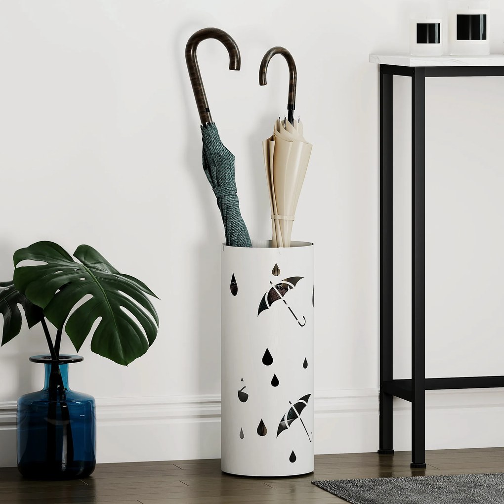 HOMCOM Stojak na parasole, stal, kształt kolumny, wyjmowana taca, Ø17 x 41H cm, Biały | Aosom PL