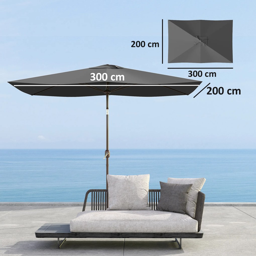 Outsunny Pokrowiec zamienny na parasol 2 x 3 m 6 żeber UV50+ i wodoodporny pokrycie parasola tarasowego | Aosom PL
