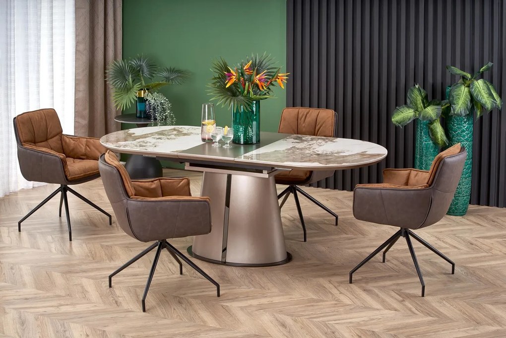 ROBINSON stół rozkładany 160-200/90/76 cm, beżowy marmur cappuccino czarny