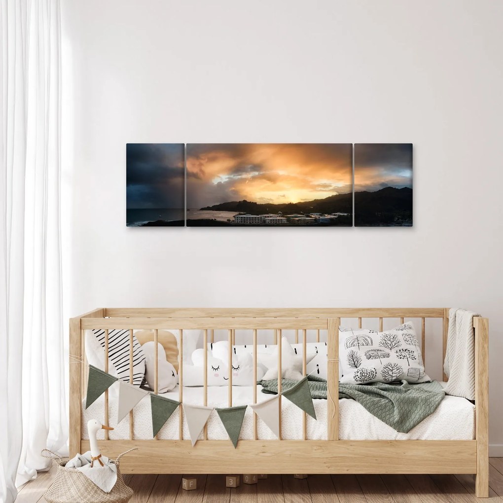 Obraz - plaża z pochmurnym niebem (170x50 cm)
