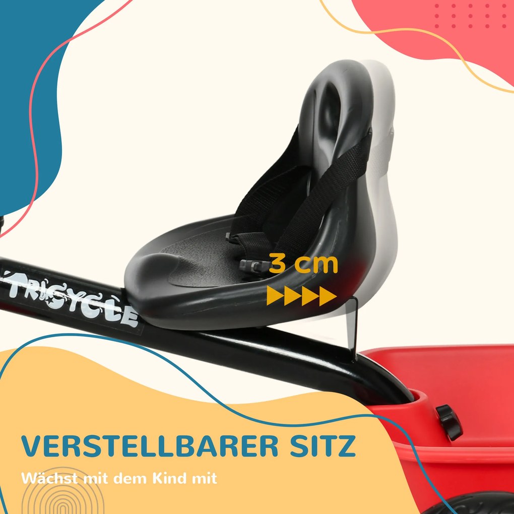 AIYAPLAY Trójkołowy rower dziecięcy z pasem bezpieczeństwa i dwoma koszykami Czarny+Czerwony