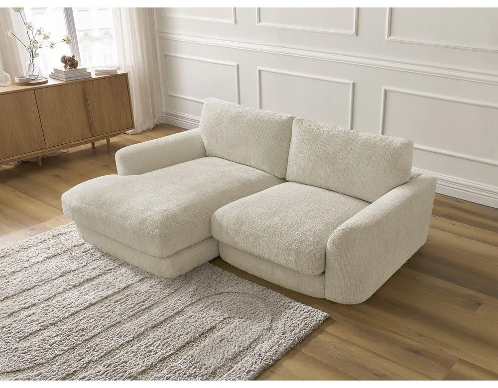 Beżowy narożnik z tkaniny szenilowej (lewostronny/z szezlongiem) Leonore – Bobochic Paris