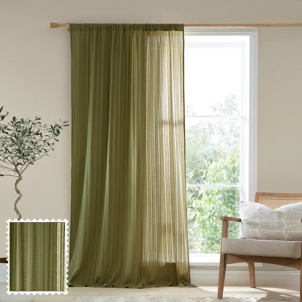 Khaki firanka 140x229 cm Zofia Broderie Anglaise – Pineapple Elephant