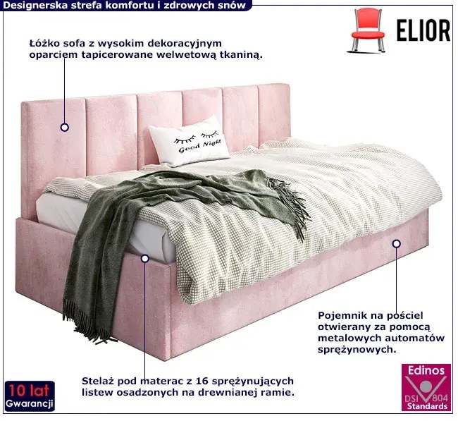 Różowe młodzieżowe łóżko sofa Golones 7X - 4 rozmiary
