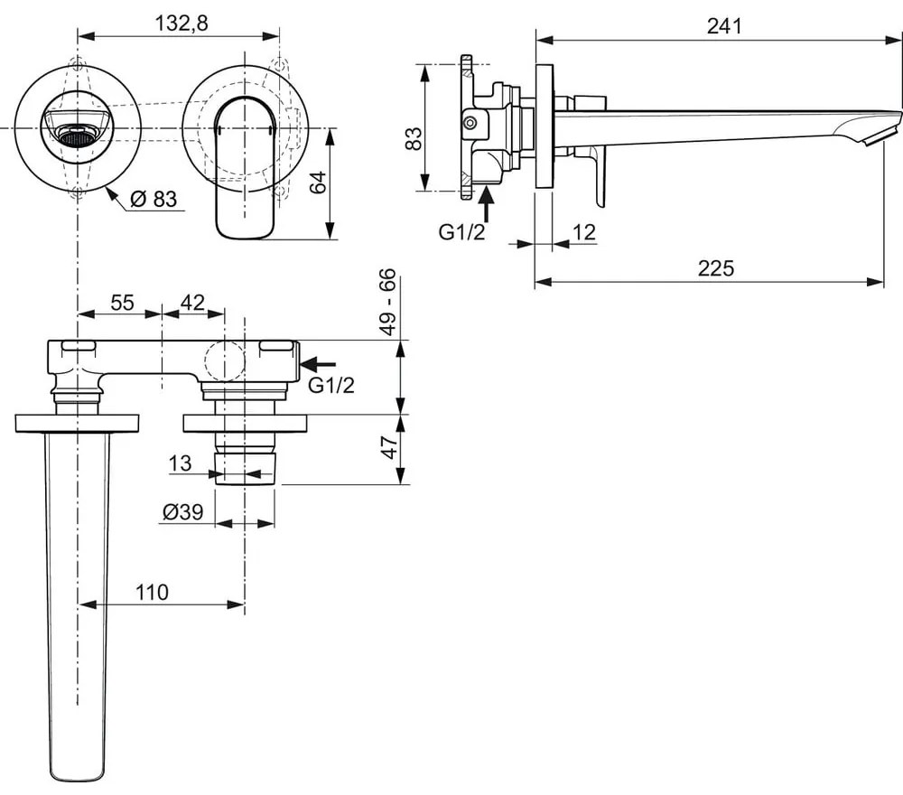 Antracytowa podtynkowa bateria umywalkowa Connect Air – Ideal Standard