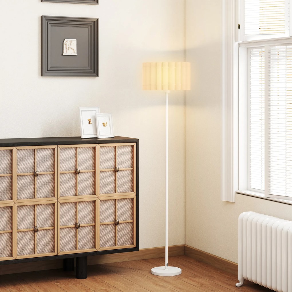 HOMCOM Lampa Podłogowa w Stylu Retro, Lampa Plastikowa, Włącznik Nożny, Stelaż Metalowy, Biała