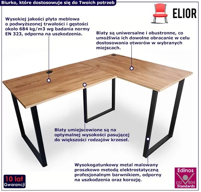 Narożne biurko na metalowych nogach 150x90x60 dąb craft złoty - Verdot