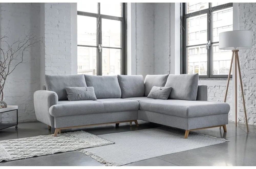 Jasnoszary rozkładany/ze schowkiem narożnik (prawostronny/w kształcie litery L) Scandic Lagom – Miuform