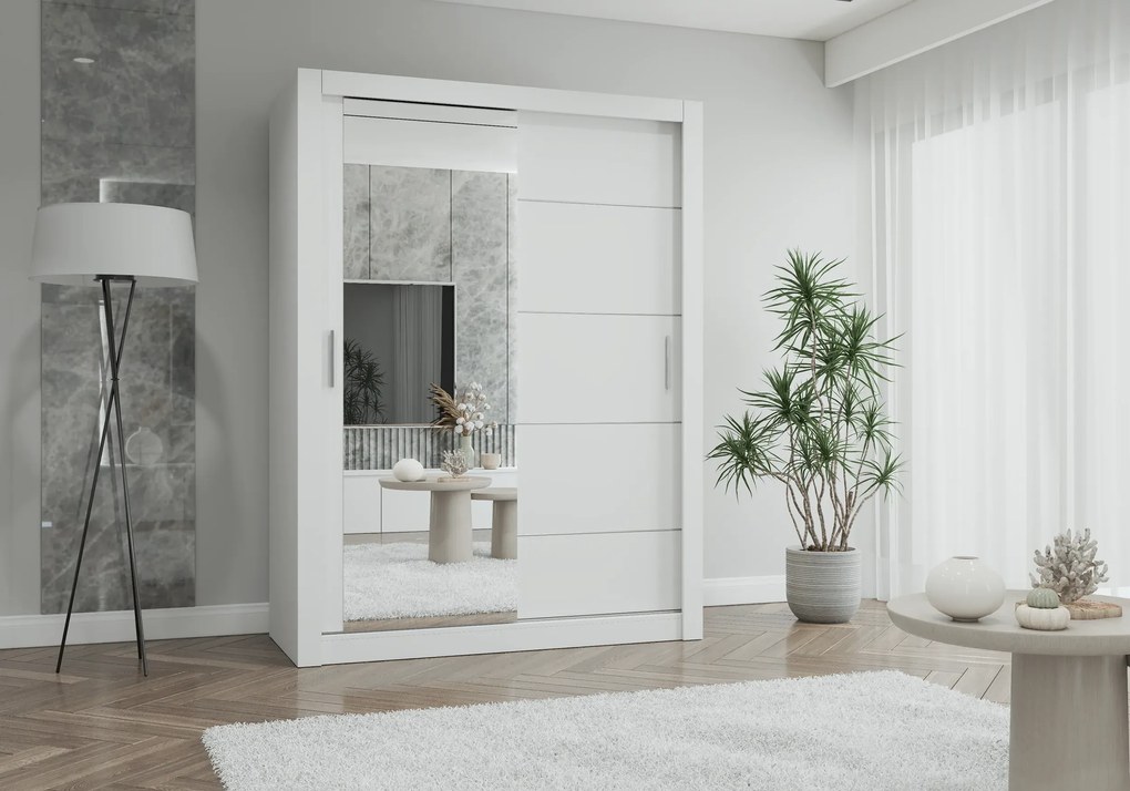 Szafa przesuwna LYON z lustrem 150 cm biały