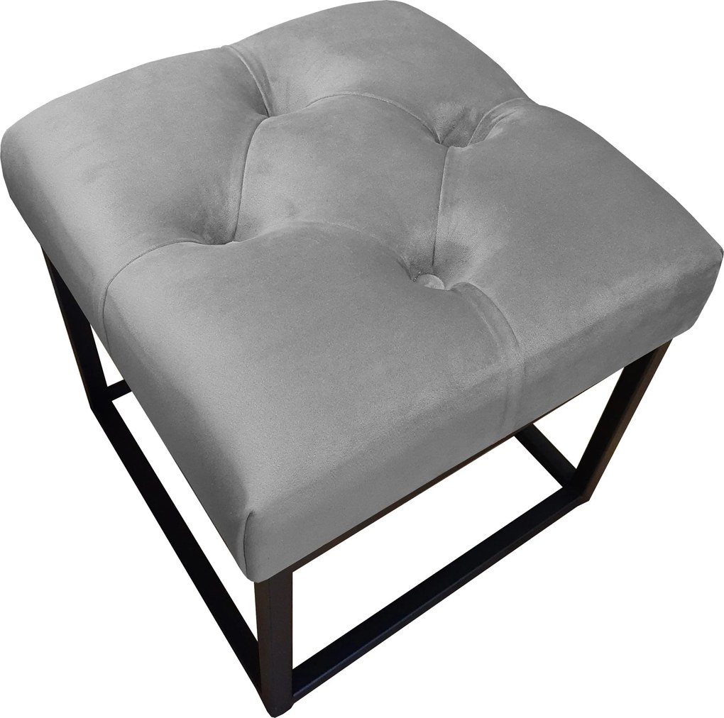 Pufa CHESTERFIELD tkanina Welur loft ławka podnóżek metal : Kolor Stelaża - Czarny , Kolor tkaniny - VELVET - MG17, Typ tkaniny - Velvet