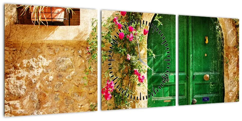 Obraz starych drzwi (z zegarem) (90x30 cm)