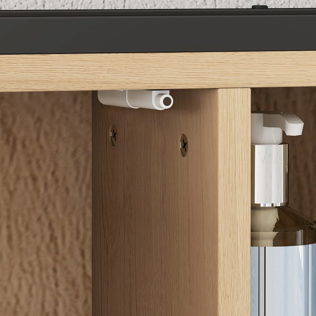 HOMCOM Szafka z lustrem do łazienki, 6 otwartych przegródek, 3-stopniowa półka, montaż ścienny, Dąb