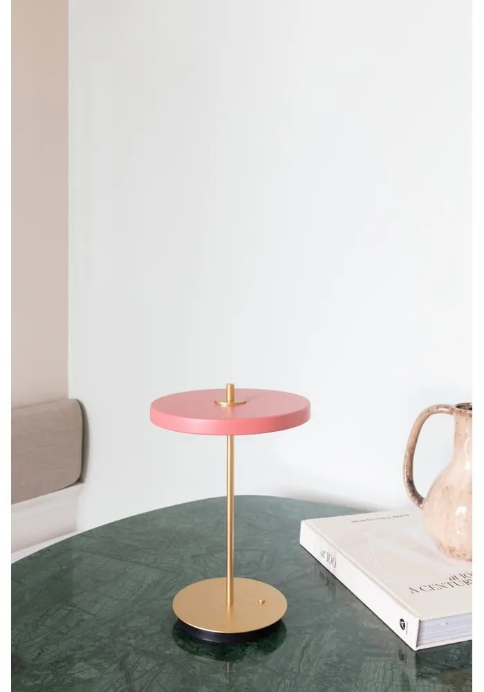Różowa lampa stołowa LED ze ściemniaczem i metalowym kloszem (wysokość 31 cm) Asteria Move – UMAGE
