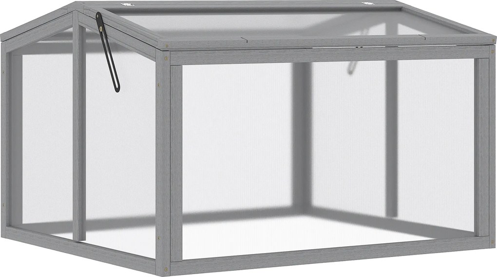 Outsunny Szklarnia Ogrodowa z Drewna i Poliwęglanu Jasnoszara Odporna na Pogodę 90x80x58cm | Aosom PL