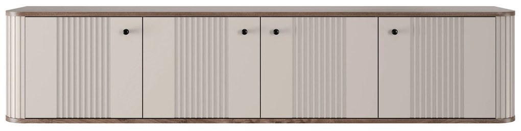 Szafka RTV wisząca Vesper 4D 187 cm - kaszmir / orzech / czarne uchwyty