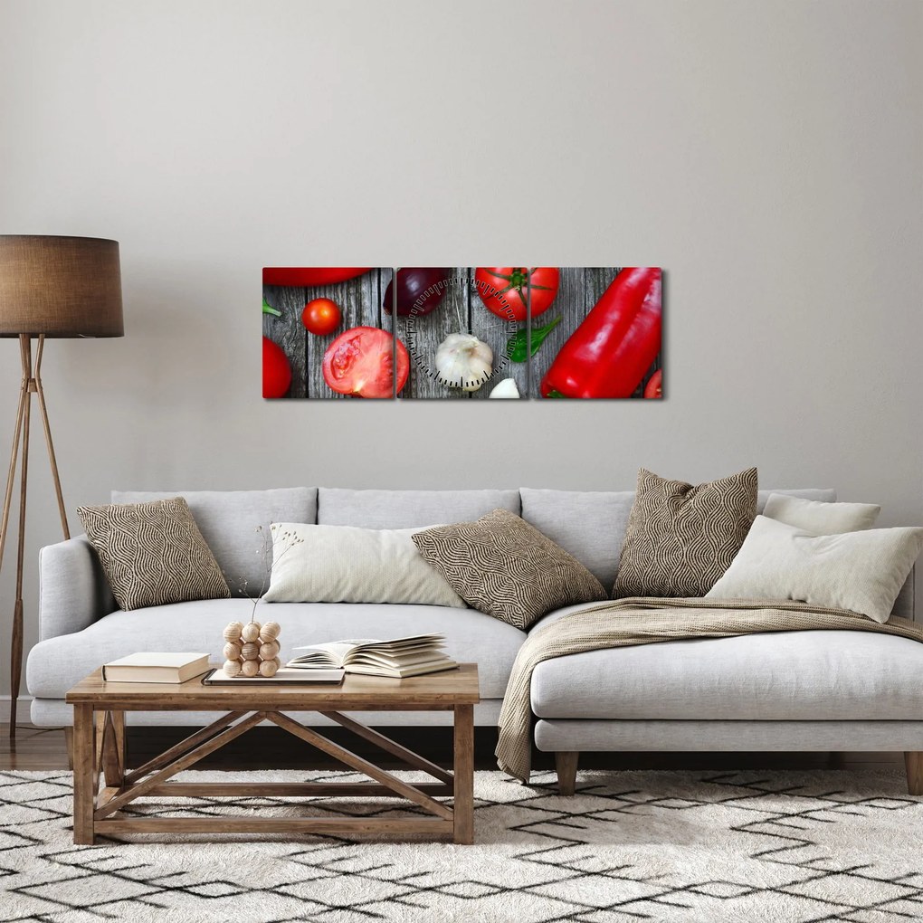 Obraz warzyw (z zegarem) (90x30 cm)