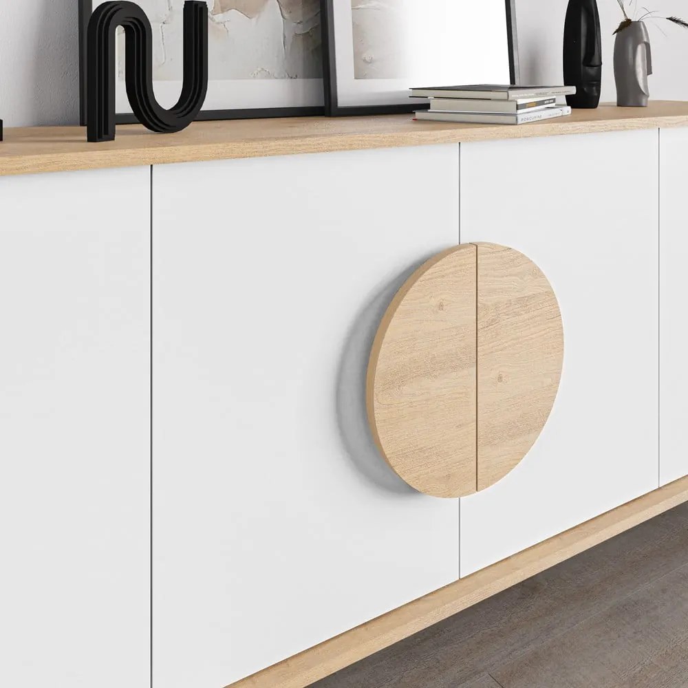 Biała niska komoda w dekorze dębu 180x82 cm Vae – Marckeric