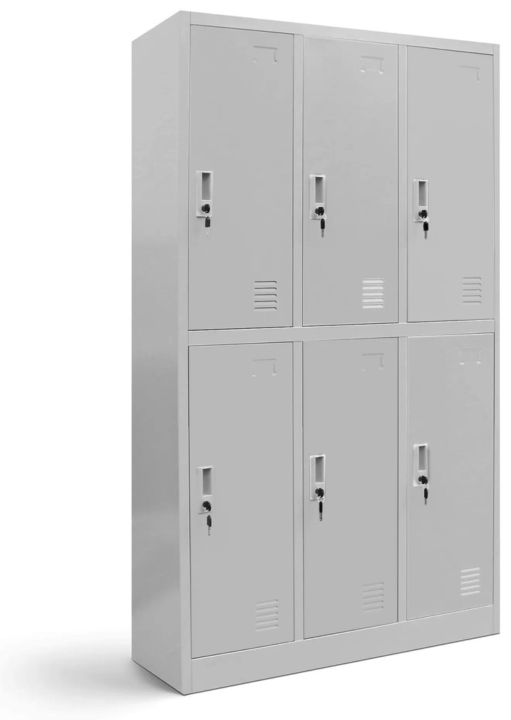 Szafka szkolna BHP szara: 6-komorowa IGOREK, 900 x 1500 x 450 mm