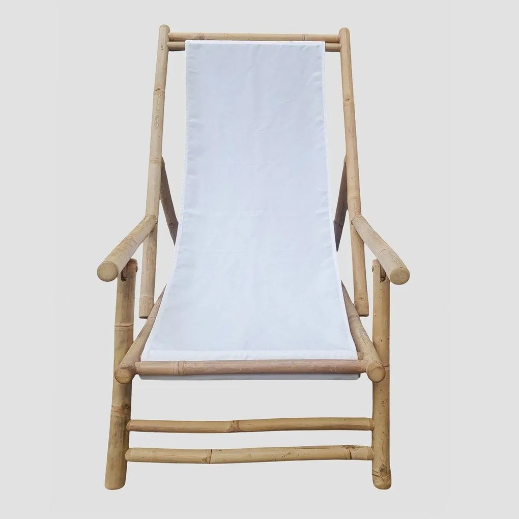 Leżak bambusowy MARE z podłokietnikami 139x60x11cm biały HOMLA