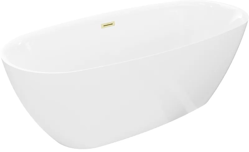 Mexen Luvo Slim wanna wolnostojąca 170 x 75 cm, biała, przelew złoty szczotkowany - 52801707500-55