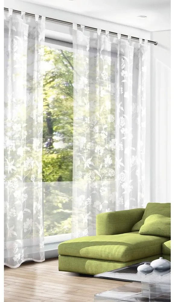 Biała firanka z woalu 135x245 cm Flowers – Sehlbach