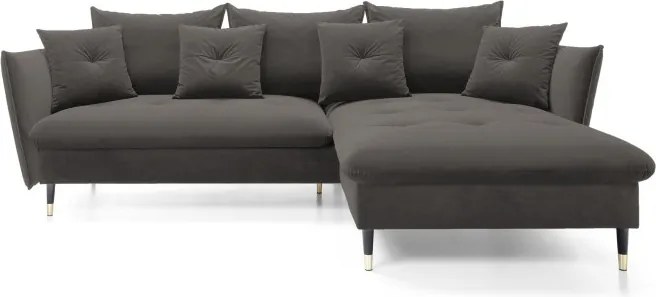 Narożnik GLAM Prawostronny z funkcją spania, zestaw z poduszkami wolnostojący tkanina RIVIERA 95 Ciemny szary DOMO HOME