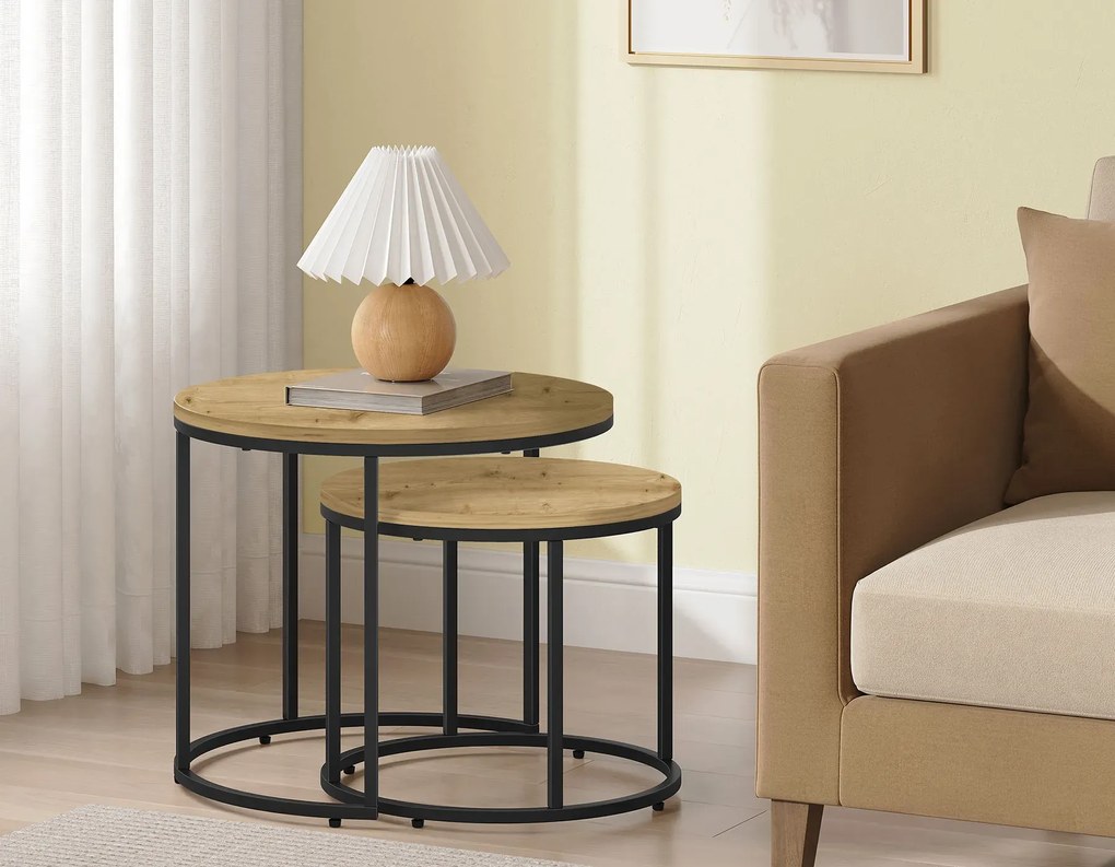 Zestaw stolików kawowych okrągłych 2w1 dąb artisan B9-D66