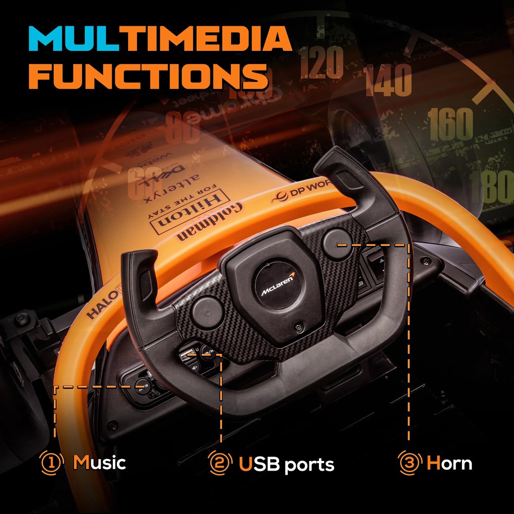 AIYAPLAY Elektryczne Auto Dziecięce, Formula 1 McLaren z Pilotem, Muzyką, dla Dzieci 3-5 Lat, Pomarańczowy