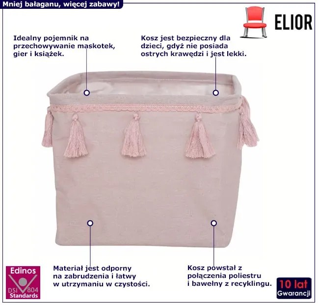 Różowy kosz na maskotki dla dziewczynki N5-S24