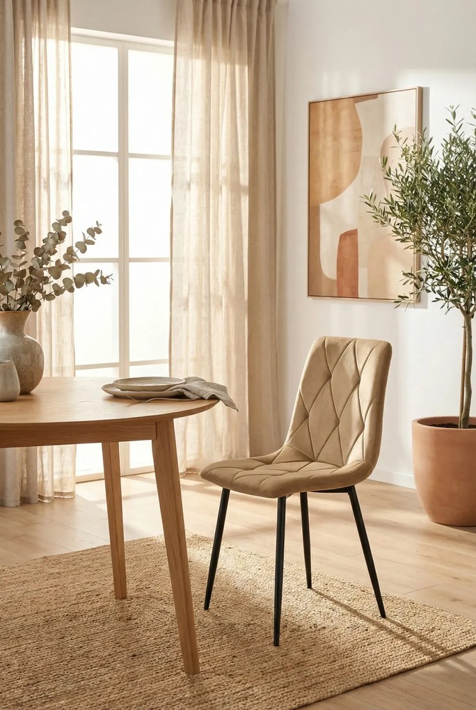 Brązowe pikowane krzesło welurowe R6-H10