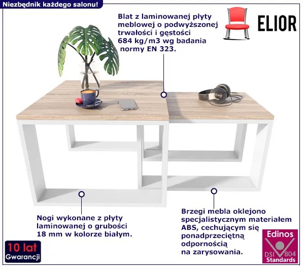 Komplet Dwóch Biały Stolików Kawowych Dąb Sonoma + C8-B45