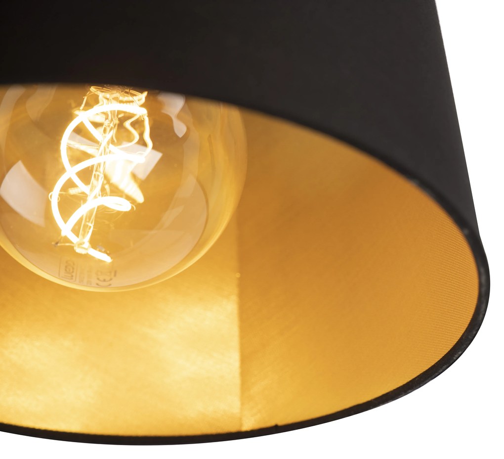 Lampa sufitowa z abażurem z bawełny czarna ze złotem 25 cm - Combi Black klasyczny/Antyczny Oswietlenie wewnetrzne