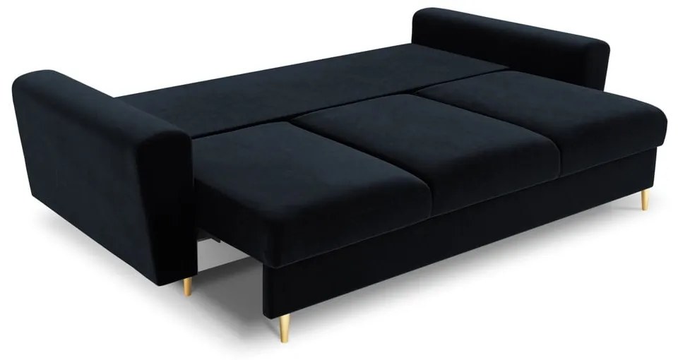 Ciemnoniebieska aksamitna rozkładana/ze schowkiem sofa 235 cm Kyoto – Cosmopolitan Design