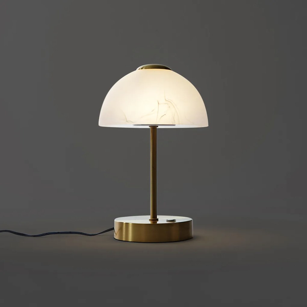 Designerska lampa stołowa złota z opalowym szkłem z możliwością ściemniania LED - Joya