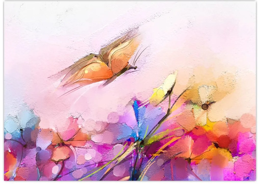 Obraz - Motyl nad kwiatem, abstrakcja (70x50 cm)