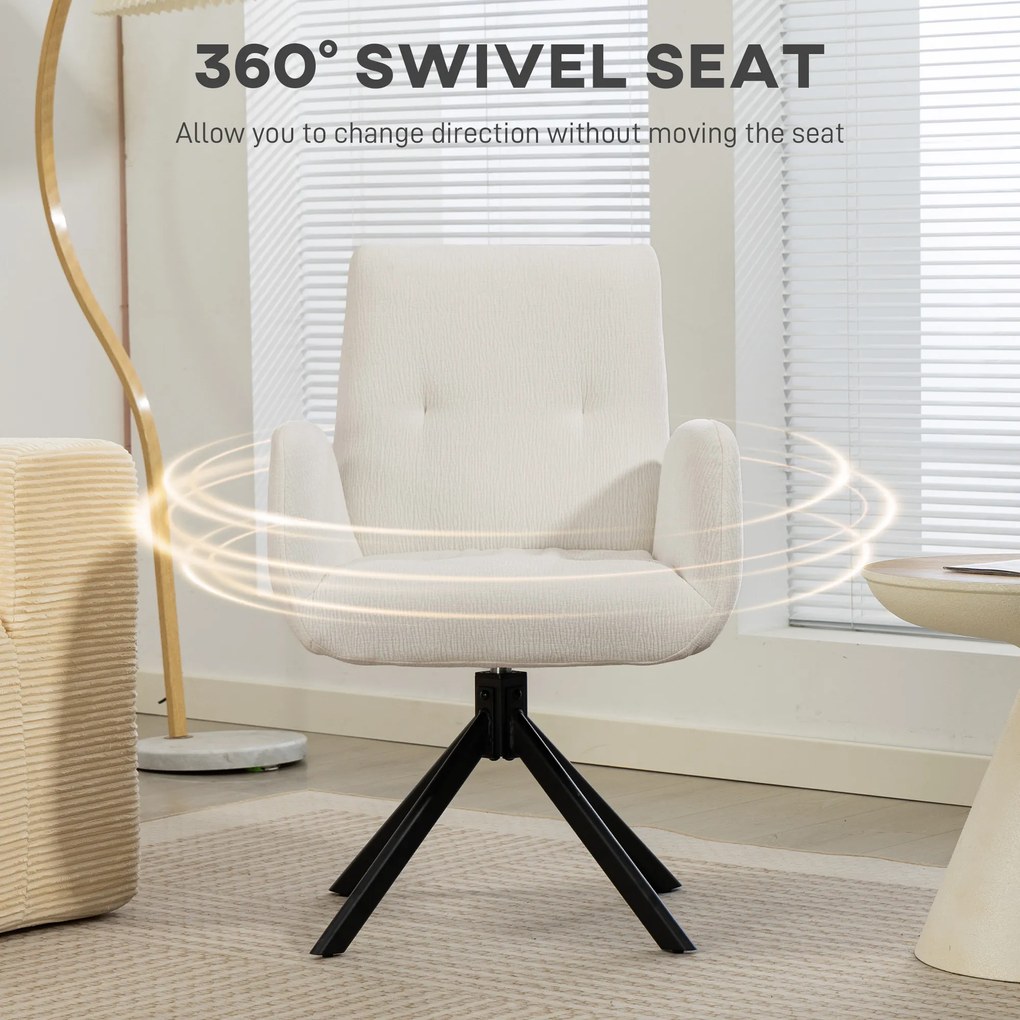 HOMCOM Fotel tapicerowany, fotel akcentowy, nowoczesny design, obrotowy, do 120 kg, kremowo-biały