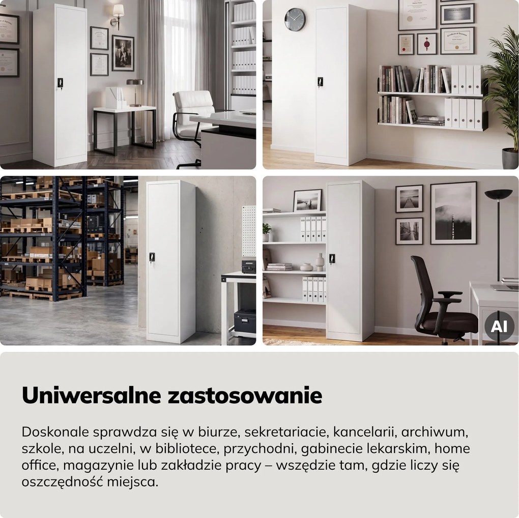 Szafa na akta kartotekowa na klucz biała, 450x1850x600 mm: ALEX D600