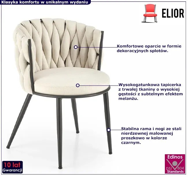 Beżowe tapicerowane designerskie krzesło - Dibler