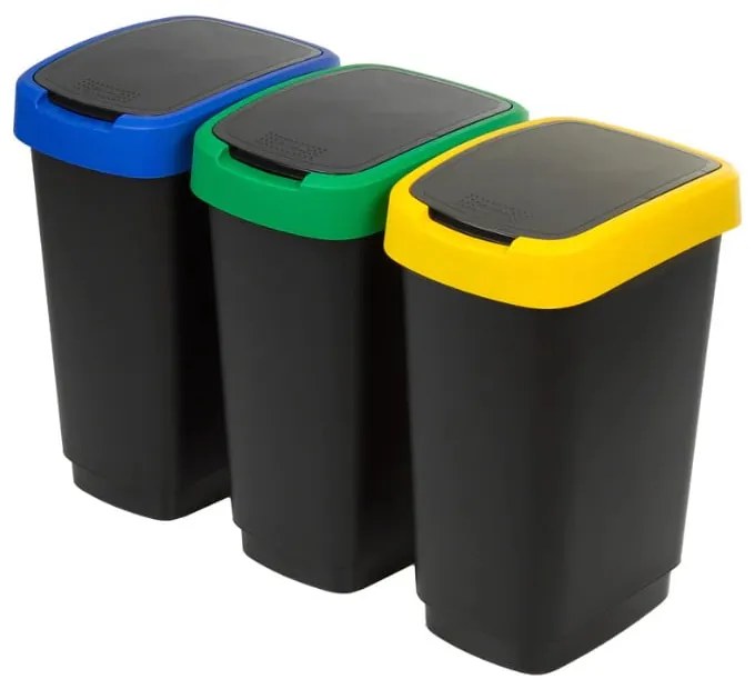 Czarne kosze na śmieci zestaw 3 szt. do segregacji odpadów z plastiku z recyklingu 25 l Twist – Rotho