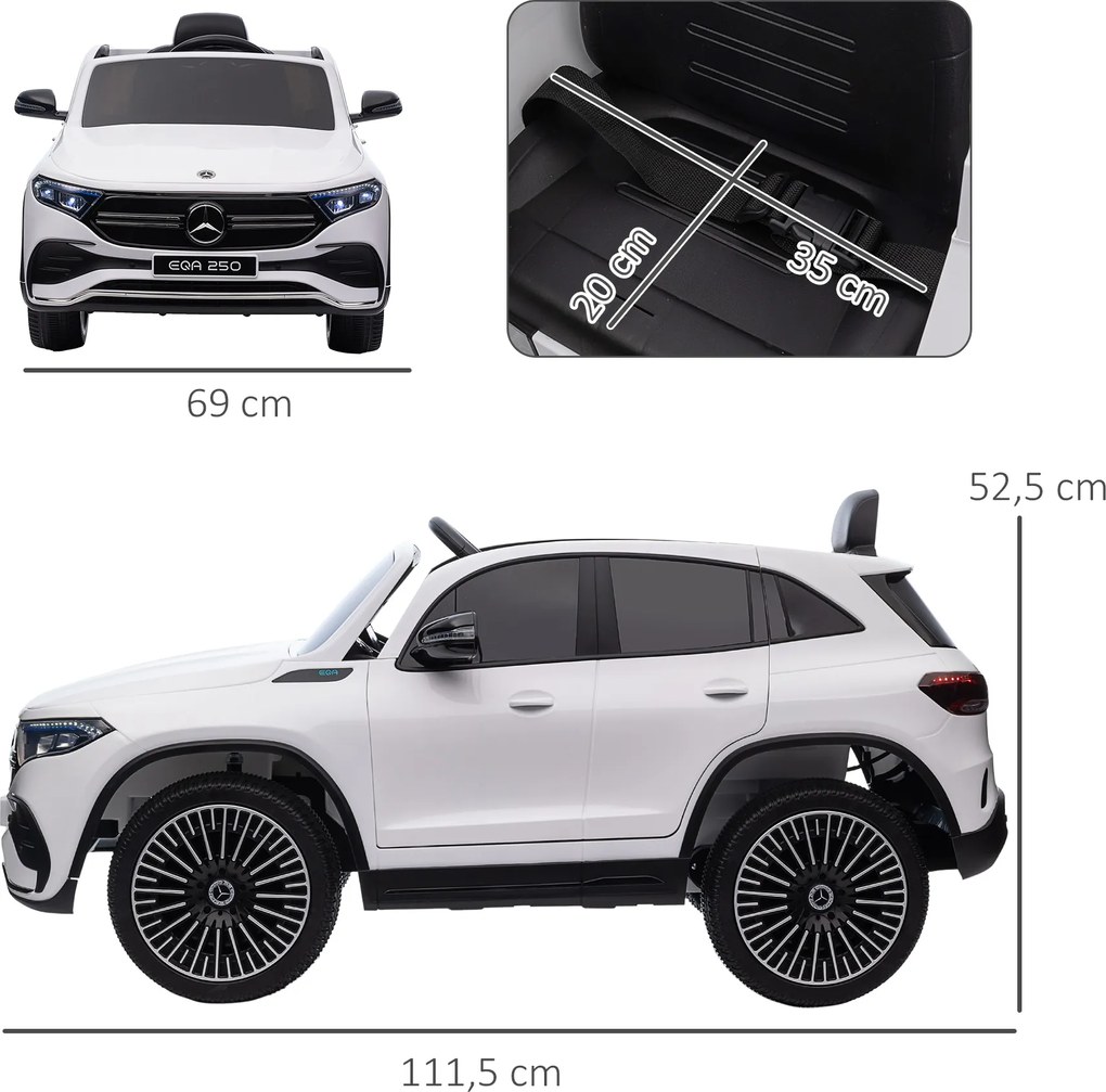 HOMCOM Samochód elektryczny dla dzieci z pilotem Biały pojazd zdalnie sterowany 1115x69x525 cm | Aosom PL