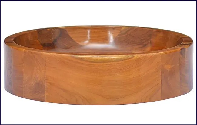 Okrągła umywalka nablatowa z drewna tekowego T4-B36