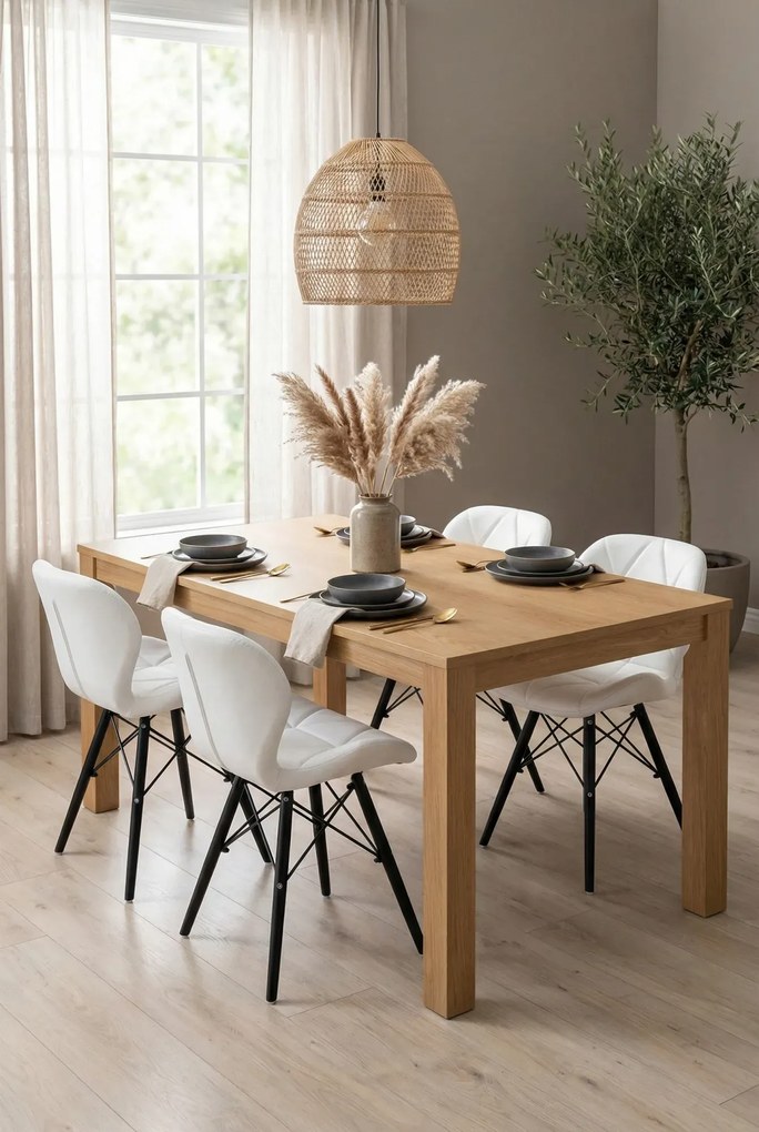 Zestaw 4 szt biało czarnych tapicerowanych krzeseł kuchennych E2-R77