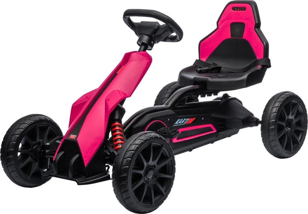 HOMCOM Gokart dla dzieci z regulowanym siedzeniem, pojazd na pedały, z ręcznym hamulcem, 3-8 lat, do zabawy na zewnątrz, Różowy