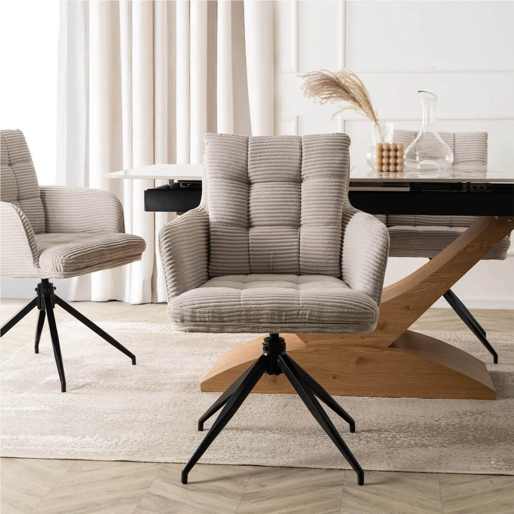 Krzesło Tapicerowane Obrotowe do Salonu AKITA Szare Sztruksowe Nowoczesne