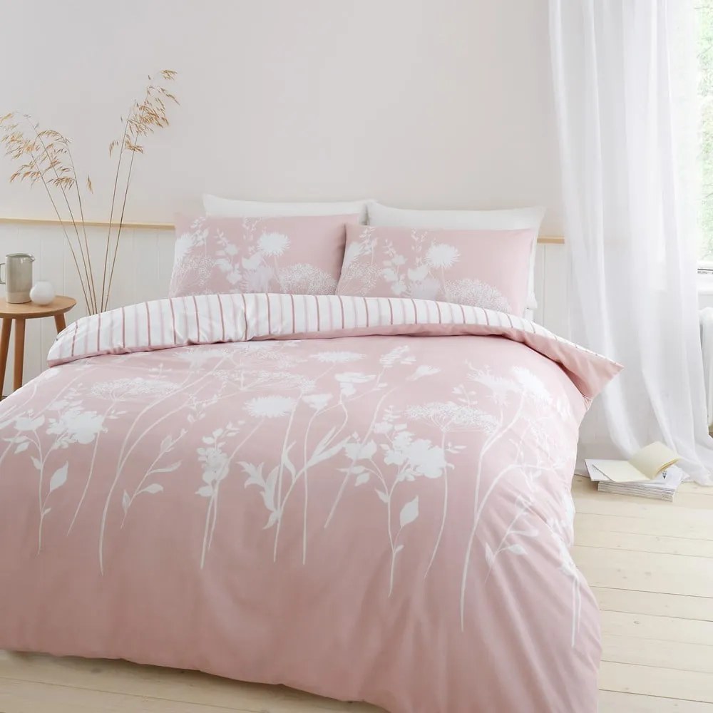Biała/różowa pościel dwuosobowa 200x200 cm Meadowsweet Floral – Catherine Lansfield