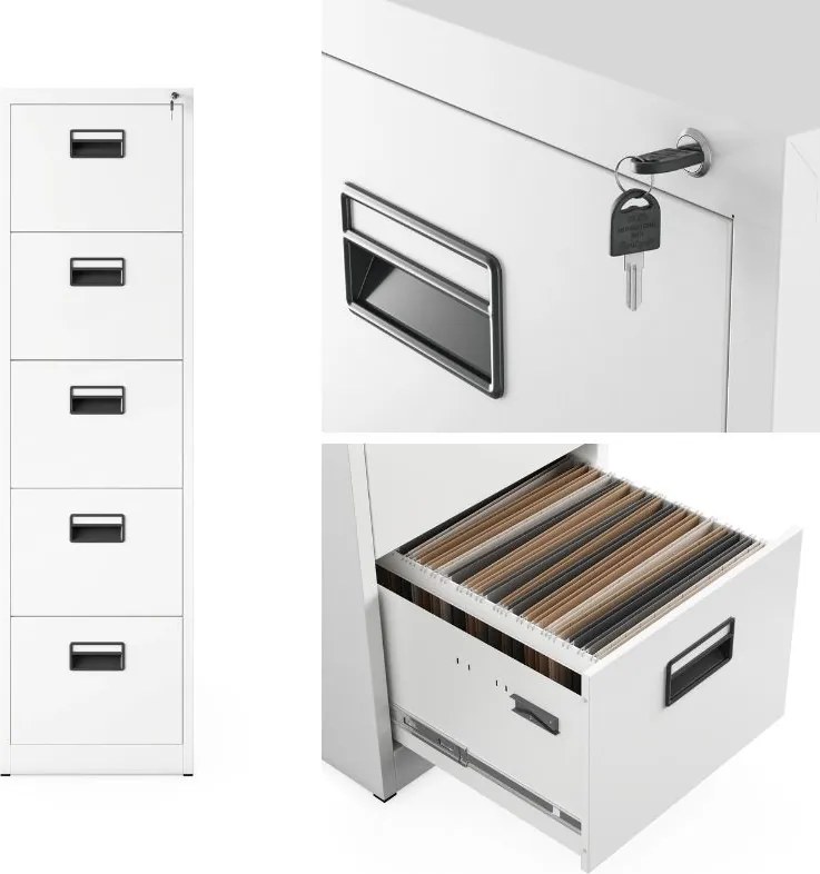 Metalowa szafka kartotekowa 46x62x163 cm Sara V005 biała