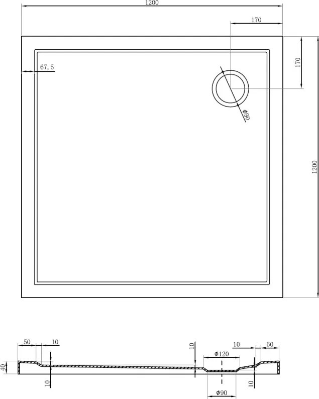 Mexen Flow brodzik kwadratowy slim 120 x 120 cm, biały połysk - 46S101212