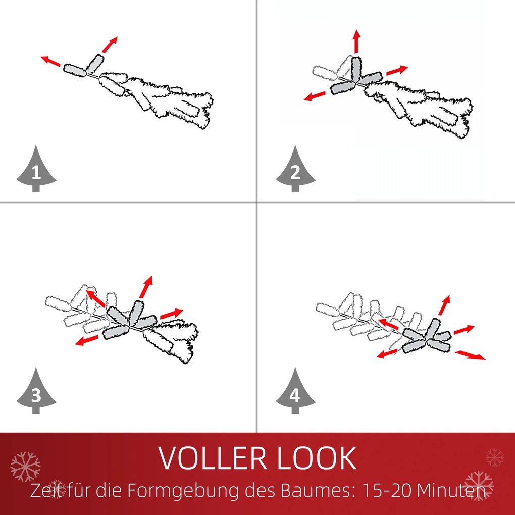 HOMCOM Sztuczne drzewko świąteczne, 630 gałęzi, 37 szyszek, śnieżne końcówki, ognioodporne, 150 cm | Aosom PL