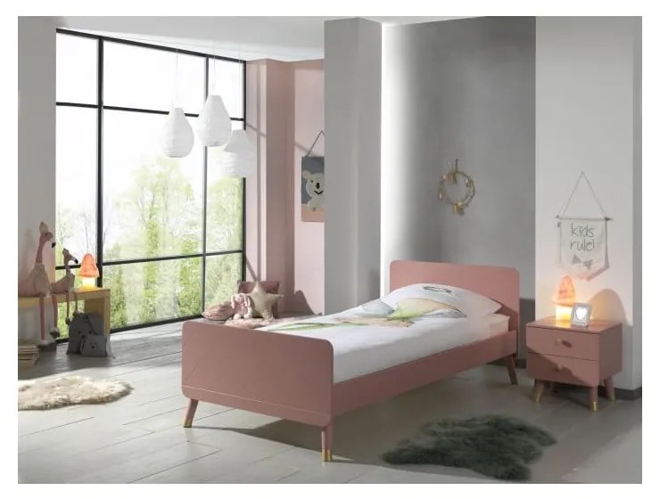 Różowe łóżko dziecięce z drewna sosnowego Vipack Billy, 90x200 cm