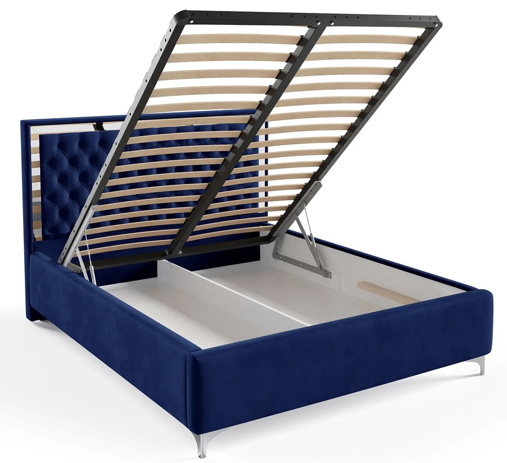 Granatowe pikowane łóżko w stylu glamour L7-R16